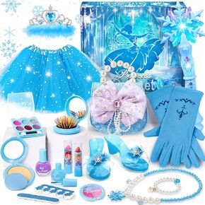 Golray Frozen Toys for Girls Gifts Kids Makeup Kit & Elsa Princess Dress Up Set Real Make up/ Nail Polish/ Wand/ Purse, Christmas Birthday Gift Pretend Play Frozen Toys for Girls Toddler Age 3 4 5 6 7
