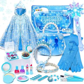 Frozen Toys for Girl Gift Kids Makeup Kit Elsa Princess Dress Up Set Purse Cape Real Make up Nail Polish Wand Birthday Gift Toys for Little Girls Toddlers Age 3 4 5 6 7 8 Year Old