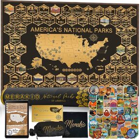 National Parks Map - 9 Pcs. Gift Set - (16.54x23.39") National Park Scratch Off Map, Perfect National Park Gifts, National Park Scratch Off Poster With Stickers