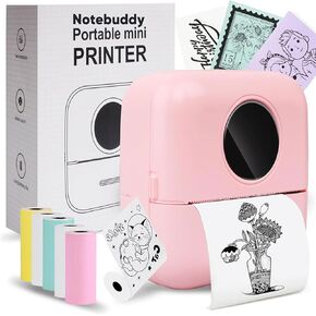 Mini Printer -Label Maker with 10 Rolls Paper, Sticker Printer Machine, Inkless Portable Study Printer for Anatomical Diagram, Pictures, Journals, Receipts, Compatible with Phone & Tablet, Pink