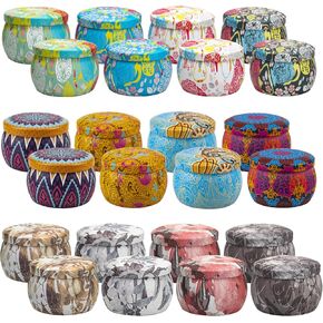 24 Pack Candle Tins 4 oz, Empty Candle Jars with Flower Patterns Round Metal Candle Containers with Lids for Making Candles, Valentine's Day Handmade Gifts, Arts & Crafts, Storage, Candle Supplies