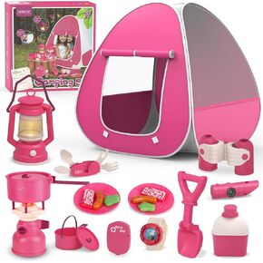 Kids Camping Set with Tent - Pop Up Tent, Kids Play Tent Outdoor Toys Camping Tools Set Gift for Girls Age 3 4 5 6 Year Old Birthday Christmas