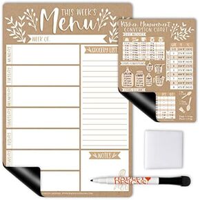 Hadley Designs Rustic Magnetic Weekly Meal Planner Dry Erase Board for Refrigerator-Magnetic Meal Planner for Refrigerator, Weekly Dinner Menu Board