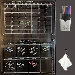Acrylic Magnetic Calendar for Fridge,Clear Calendar for Fridge, Magnetic Calendar for Refrigerator - Weekly Planner for Fridge - Monthly & Weekly Dry Erase Board 15.7x11.8 with 6 Markers & Pen Holder in Saudi Arabia