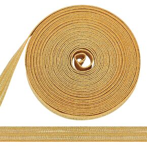 MAYJOYDIY 5.5 Yards Gold Metallic Ribbon Trim 1/2 inch Double Faced Braid Trim Flat Glitter Ribbon Polyester Army Uniform Cap Band for Dress Costume Sewing, Home Textile Decoration