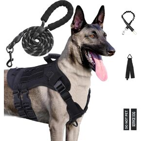 No Pull Tactical Dog Harness for Large Dogs, Escape Proof Molle Dog Vest Harness and Leash Set, Adjustable Military Service Dog Harness with Handle for Medium Large Dogs(M, Green)