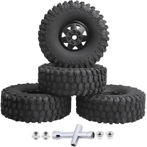 1.9 Beadlock Wheels and Tires 120mm Mud Rock Tyre 12mm Hex for Traxxas TRX4, Axial SCX10 II III Wraith, Redcat Gen8, Tamiya 1/10 Scale RC Crawler, 4-Pack (White Rims)