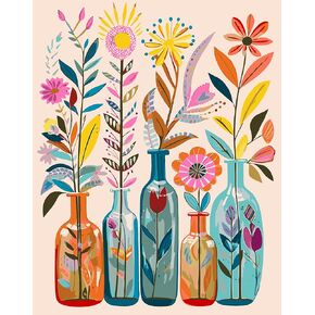 mrpwnle Flowers Paint by Numbers Kit for Adults Beginner, Flower Adult Paint by Number Kits on Canvas, DIY Acrylic Watercolor Oil Paint by Number for Adults for Home Decor Gift 16x20 Inch
