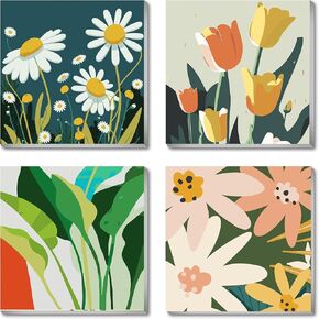 mrpwnle 4 Pack Flowers Paint by Numbers Kit for Adults Beginner Framed-Small Easy Adult Paint by Numbers Kits On Canvas Adults' Paint-by-Number Kits for Home Wall Decor Gift 8X8 Inch