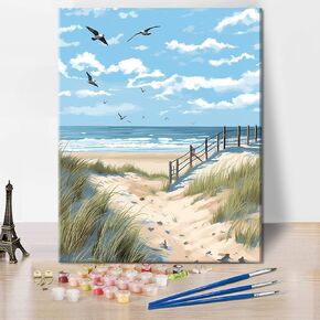TUMOVO Paint by Numbers for Adults Beginner Beach Paint by Numbers Seagulls Adult Paint by Number Kits DIY Oil Painting for Adults Paint by Number Arts Craft for Home Wall Decor, 16 x20 Inch