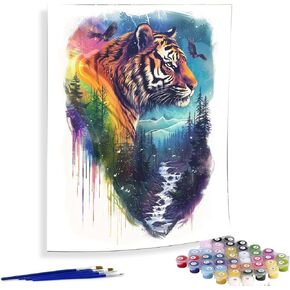 Diymood Paint by Numbers Kits for Adults Tiger, DIY Oil Painting Scenery Acrylic Paint by Number for Adults Beginner with Brushes for Home Wall Decor 16x20 inch