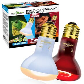 REPTIZOO 75W Reptile Heat Lamp Combo Pack, 2PCS Day & Night Basking Spot Light, UVA Daylight Heating Lamp Basking Bulb and Infrared Heat Emitter Red Heat Lamp