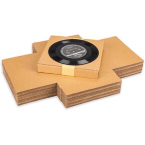 7" 45 RPM Vinyl Record Mailers - 7.5"L x 7.5"W x 1.1"H Kraft Corrugated Album Mailing Boxes for Small Business Packaging Shipping Moving Storage - w/Fragile Stickers, 25 Pack