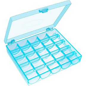 25 Slots Sky Blue Bobbin Box,Sewing Machine Bobbin Organizer Plastic Case,Transparent Empty Bobbins Spools Box for Sewing