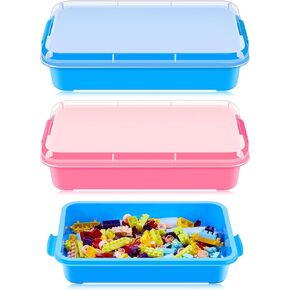 2 Pcs 15" Portable Sensory Bin Tray with Lid and Handle Transparent Lid Sensory Sand Box, Fill with Water, Sand, Beads and More, for Indoor Outdoor Sensory Activities Play(Pink, Blue) in Kuwait