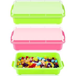 2 Pcs 15" Portable Sensory Bin Tray with Lid and Handle Transparent Lid Sensory Sand Box, Fill with Water, Sand, Beads and More, for Indoor Outdoor Sensory Activities Play(Pink, Blue)