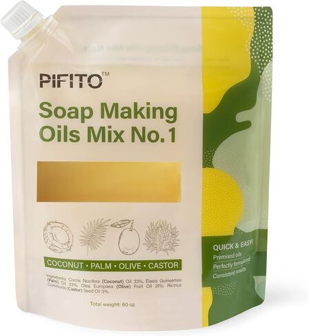 Pifito Cold Process Soap Making Kit │ Oils Mix No. 1 60 Oz Blend of Pre-Measured Oils, 8-Pack Colorants Sampler, Mold and Instructions. DIY Soap Making Supplies in Kuwait