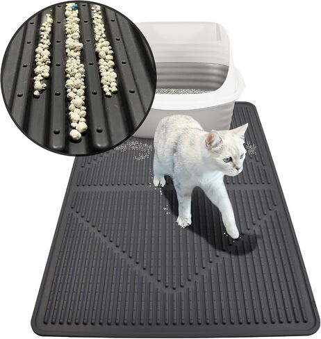 Mofason Rubber Large Cat Litter Mat - Kitty Litter Box mat - Silicone Litter Trapping Catcher Mat - Cat Supplies & Accessories for Indoor Cats (28" x 20") - Black in Kuwait
