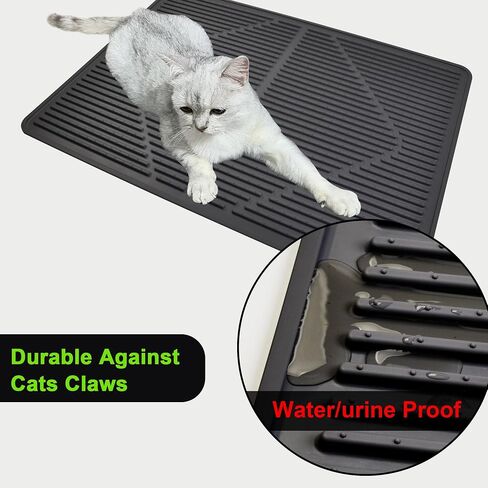 Mofason Rubber Large Cat Litter Mat - Kitty Litter Box mat - Silicone Litter Trapping Catcher Mat - Cat Supplies & Accessories for Indoor Cats (28" x 20") - Black in Kuwait