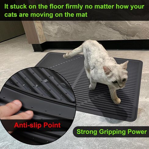 Mofason Rubber Large Cat Litter Mat - Kitty Litter Box mat - Silicone Litter Trapping Catcher Mat - Cat Supplies & Accessories for Indoor Cats (28" x 20") - Black in Kuwait