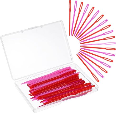 100 PCS 2.7" Plastic Yarn Needles Large Eye Sewing Needles, Knitting Tapestry Needles, Crafting Weaving Darning Needle with Threader and Box for Crochet and Canvas DIY Handmade Crafts in Saudi Arabia