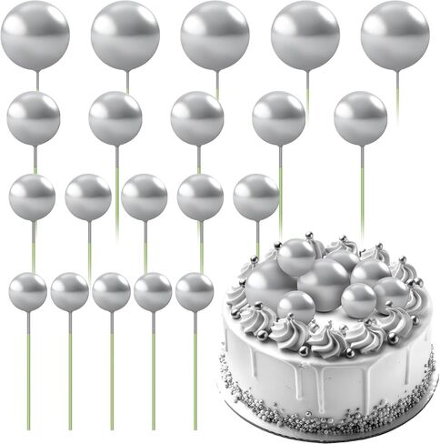20 Pcs Balls Cake Topper 4 Size Christmas Balls Cake Decoration Silver Mini Bubble Balls Cake Picks Cake Foam Ball for DIY Decoration Wedding Baby Shower Birthday Christmas Party in Saudi Arabia