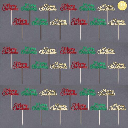 Gexolenu 36 PCS Merry Christmas Cupcake Toppers, Double-sided Glitter Mixcolor Christmas Cupcake Picks For Celebrating Christmas Theme New Year Xmas Holiday Party Cake Decorations Supplies in Kuwait