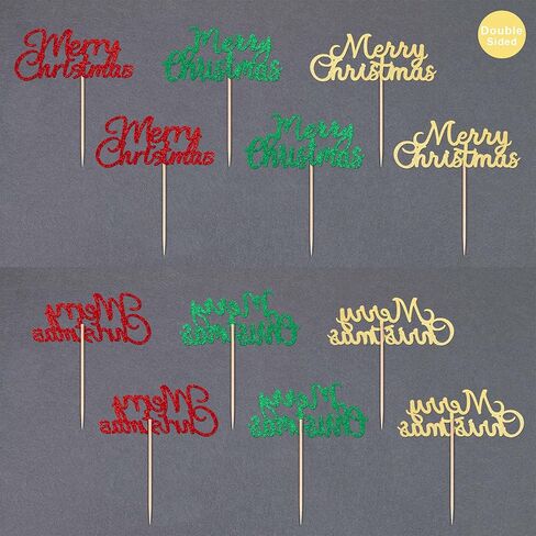 Gexolenu 36 PCS Merry Christmas Cupcake Toppers, Double-sided Glitter Mixcolor Christmas Cupcake Picks For Celebrating Christmas Theme New Year Xmas Holiday Party Cake Decorations Supplies in Kuwait