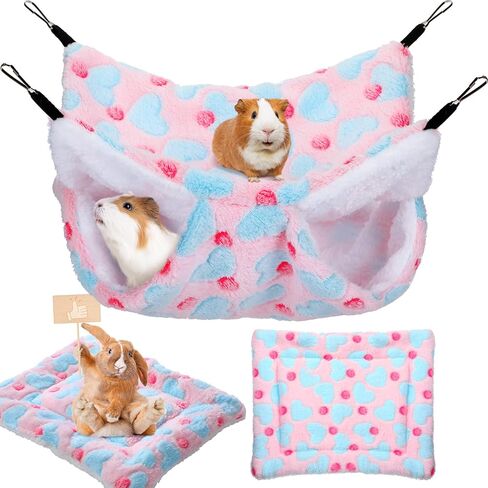 2 Pieces Rat Hammock and Guinea Pigs Soft Blankets Set Ferret Hanging Hammock Small Animal Hammock Guinea Pig Accessories Hamster Mats for Rat Ferret Guinea Pig Squirrel Small Pet(Pink) in Saudi Arabia