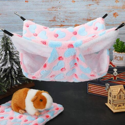 2 Pieces Rat Hammock and Guinea Pigs Soft Blankets Set Ferret Hanging Hammock Small Animal Hammock Guinea Pig Accessories Hamster Mats for Rat Ferret Guinea Pig Squirrel Small Pet(Pink) in Saudi Arabia