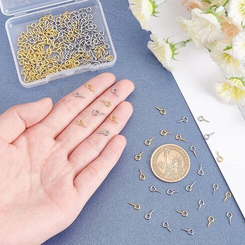 UNICRAFTALE About 200pcs 2 Colors Stainless Steel Screw Eye Pin Peg Bails Small Screw Eye Pins Clasps Hooks Pin Eye Screws Connectors for Half Drilled Beads Jewelry Earring Making, Hole 2mm in Saudi Arabia