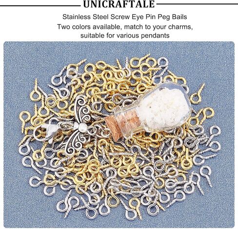 UNICRAFTALE About 200pcs 2 Colors Stainless Steel Screw Eye Pin Peg Bails Small Screw Eye Pins Clasps Hooks Pin Eye Screws Connectors for Half Drilled Beads Jewelry Earring Making, Hole 2mm in Saudi Arabia