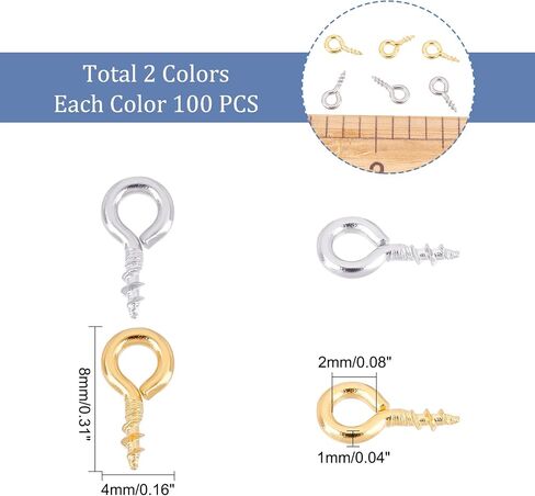 UNICRAFTALE About 200pcs 2 Colors Stainless Steel Screw Eye Pin Peg Bails Small Screw Eye Pins Clasps Hooks Pin Eye Screws Connectors for Half Drilled Beads Jewelry Earring Making, Hole 2mm in Saudi Arabia
