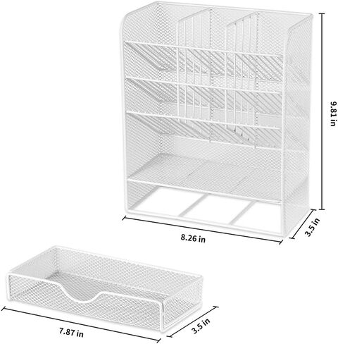 Spacrea Pen Holder Desk Organizer - Desk Organizers and Accessories, Pencil Holder with 10 Compartments and 1 Drawer（White） in Saudi Arabia