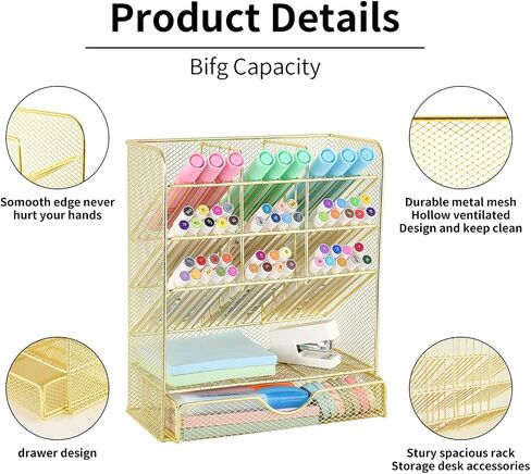 Spacrea Pen Holder Desk Organizer - Desk Organizers and Accessories, Pencil Holder with 10 Compartments and 1 Drawer（White） in Saudi Arabia