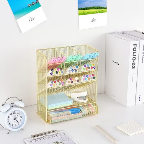 Spacrea Pen Holder Desk Organizer - Desk Organizers and Accessories, Pencil Holder with 10 Compartments and 1 Drawer（White） in Saudi Arabia