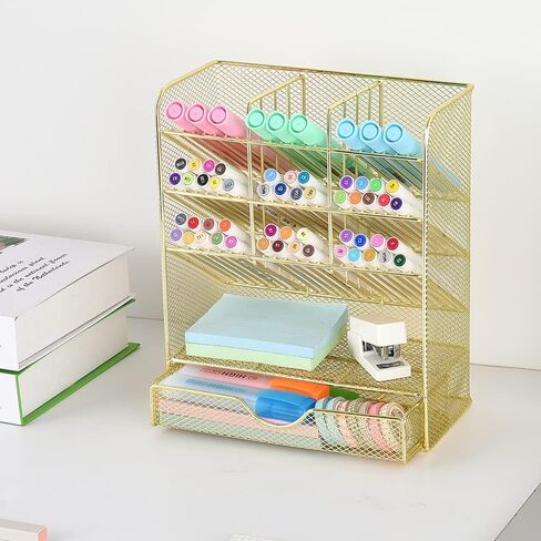 Spacrea Pen Holder Desk Organizer - Desk Organizers and Accessories, Pencil Holder with 10 Compartments and 1 Drawer（White） in Saudi Arabia
