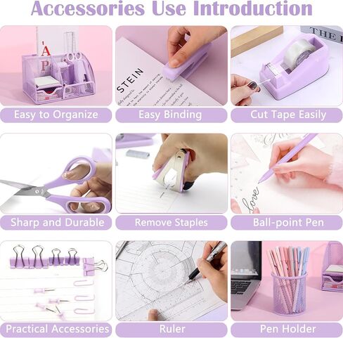 Green Office Desk Accessories Supplies, 12pcs Desk Organizers and Accessories with Tape dispenser and Stapler,Staples,Staple Remover,Pen Holder,Scissor,Ruler,Sticky Tabs,Tape,Ballpoint Pen,Clips Set in Saudi Arabia