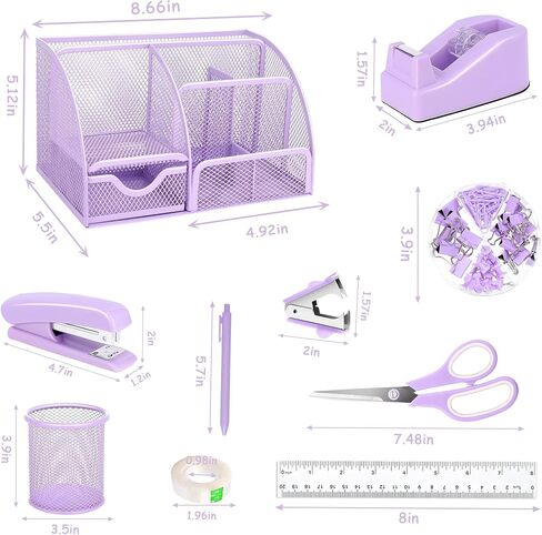 Green Office Desk Accessories Supplies, 12pcs Desk Organizers and Accessories with Tape dispenser and Stapler,Staples,Staple Remover,Pen Holder,Scissor,Ruler,Sticky Tabs,Tape,Ballpoint Pen,Clips Set in Saudi Arabia