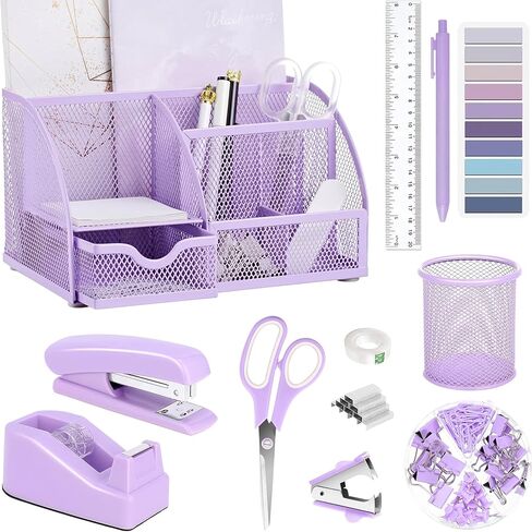 Green Office Desk Accessories Supplies, 12pcs Desk Organizers and Accessories with Tape dispenser and Stapler,Staples,Staple Remover,Pen Holder,Scissor,Ruler,Sticky Tabs,Tape,Ballpoint Pen,Clips Set in Saudi Arabia