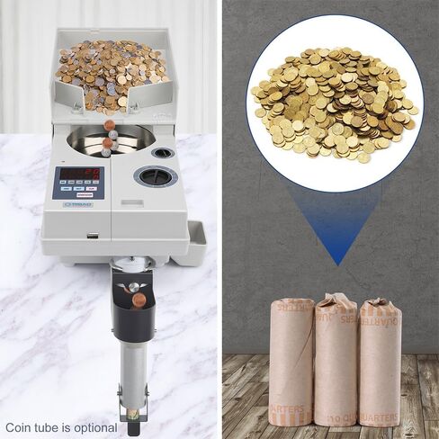 Ribao CS-10S High Speed Portable Coin Counter and Sorter, 1800 Coins per Minute Counting Speed, 2000 Coins Hopper Capacity, Suitable for International Coins and Tokens, Two-Year Warranty in Kuwait