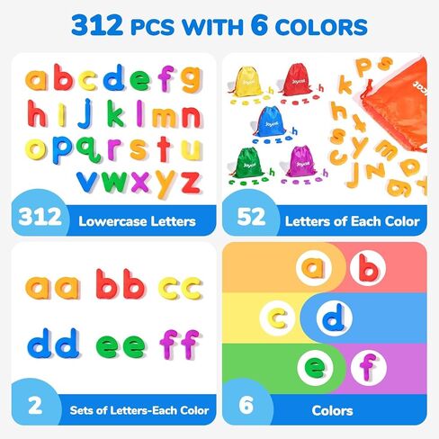 Magnetic Letters, 312 Pieces Lowercase Alphabet Fridge Magnets, ABC Magnets for Toddlers Kids, Educational Learning Plastic Letters Set for Kindergarten Classroom in Kuwait
