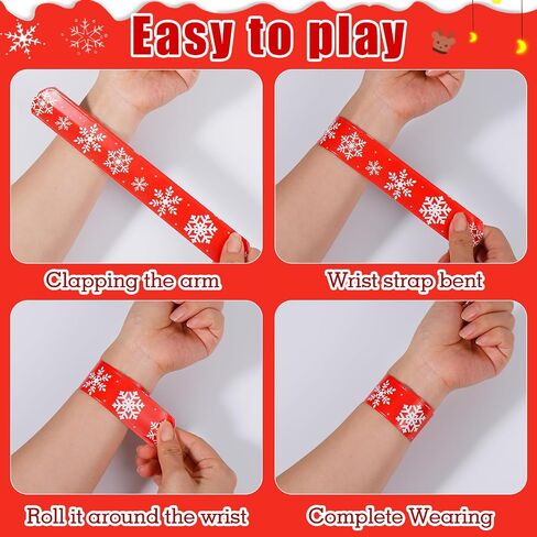 LUYI 60 PCS Christmas Slap Bracelets, Christmas Party Favors Toys for Kids Xmas Slap Wristbands Snap Bracelets Bulk for Christmas Stocking Stuffers Decoration Gifts Bag Filler in Saudi Arabia