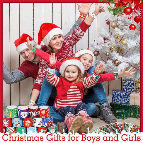 LUYI 60 PCS Christmas Slap Bracelets, Christmas Party Favors Toys for Kids Xmas Slap Wristbands Snap Bracelets Bulk for Christmas Stocking Stuffers Decoration Gifts Bag Filler in Saudi Arabia