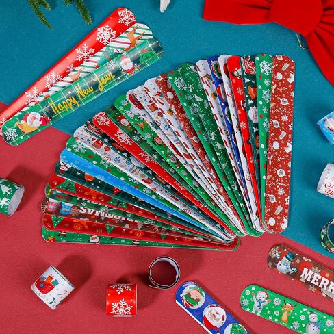 LUYI 60 PCS Christmas Slap Bracelets, Christmas Party Favors Toys for Kids Xmas Slap Wristbands Snap Bracelets Bulk for Christmas Stocking Stuffers Decoration Gifts Bag Filler in Saudi Arabia