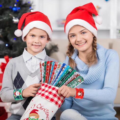 LUYI 60 PCS Christmas Slap Bracelets, Christmas Party Favors Toys for Kids Xmas Slap Wristbands Snap Bracelets Bulk for Christmas Stocking Stuffers Decoration Gifts Bag Filler in Saudi Arabia
