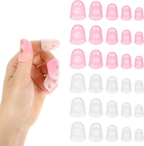 30 Pcs Rubber Finger Tips, Fingertip Protector Caps Anti-Slip Fingertips Protector Pads Breathable Silicone Fingers Tips Guard for Paper Turning Hand Sewing Money Counting Guitar Playing in Saudi Arabia