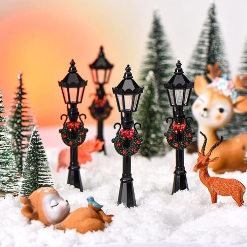 Christmas Village Accessories Christmas Mini Street Light Models Street Miniature Lamp Post Christmas Dollhouse Small Street Lamp, Age Over 6 Years (4 Pieces,Classic Style) in Saudi Arabia