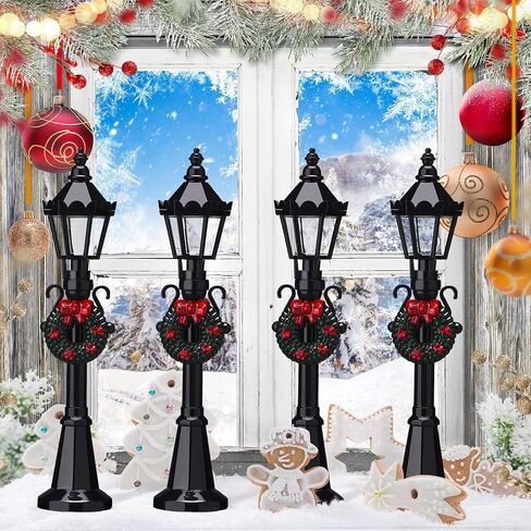 Christmas Village Accessories Christmas Mini Street Light Models Street Miniature Lamp Post Christmas Dollhouse Small Street Lamp, Age Over 6 Years (4 Pieces,Classic Style) in Saudi Arabia