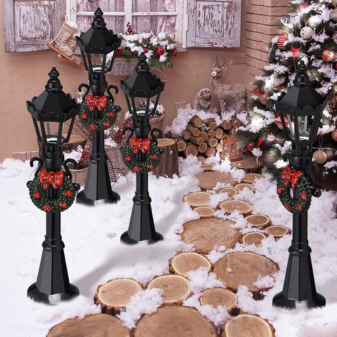 Christmas Village Accessories Christmas Mini Street Light Models Street Miniature Lamp Post Christmas Dollhouse Small Street Lamp, Age Over 6 Years (4 Pieces,Classic Style) in Saudi Arabia